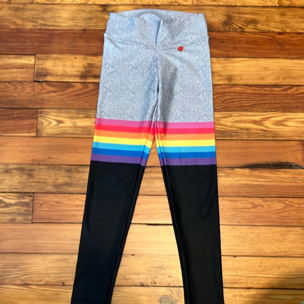FIT MAMA rainbow stripe/gray/black leggings size small